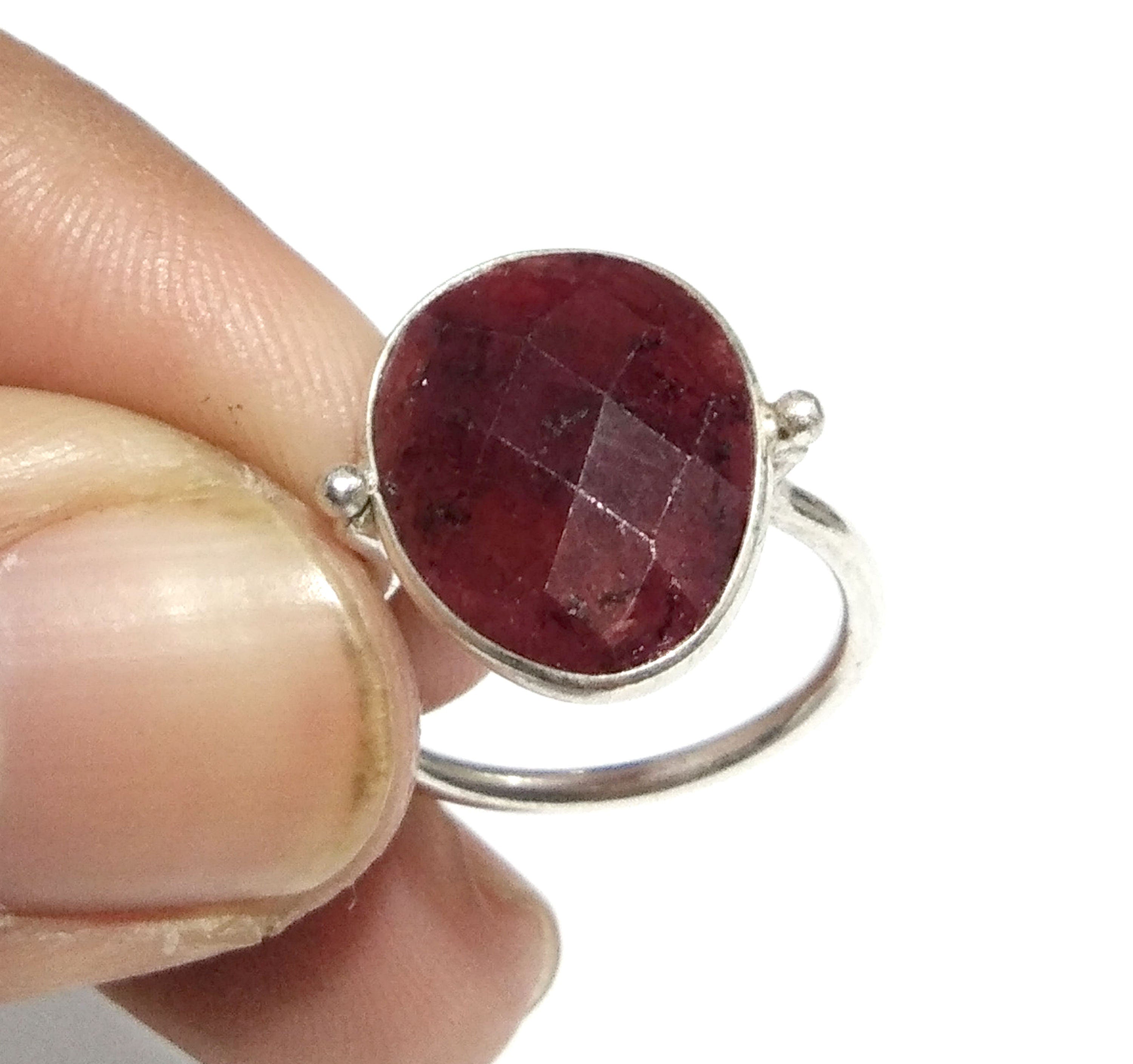 Red Ruby Checker Cut Stone Ring, 925 Solid Starling Silver Ring, Stone Size 12x16 mm Natural Red Ruby Stone Gift Birthday Ring, Wedding Ring